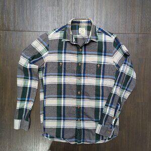 J. Crew | Men's Small Slim Flannel | Green/Blue/Black/White Plaid Pattern